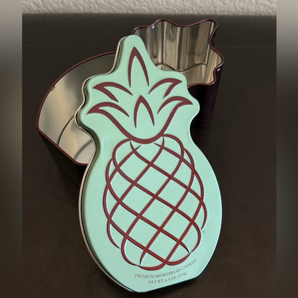 Pineapple Shaped Metal Tin Green Cookie Storage Container Tropical Decor Box - Picture 4 of 4
